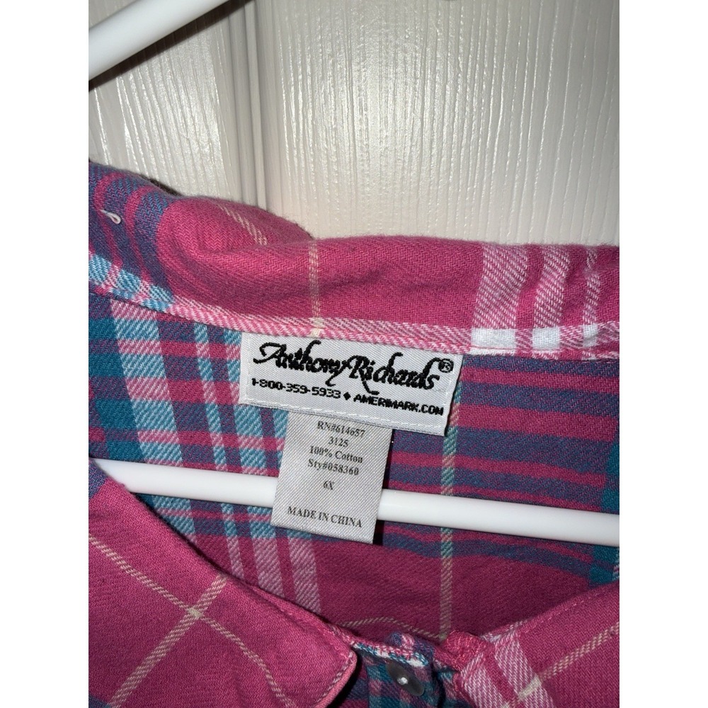 Vintage Flannel Nightgown  Anthony Richard 6x Granny Pink Plaid  100% Cotton - Picture 3 of 4